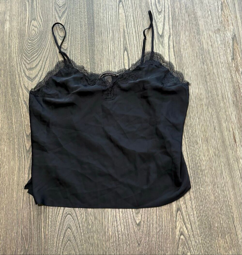 Victoria's Secret Womens Camisole Lace Trim Sleeveless V-Neck Tank Black Size XL
